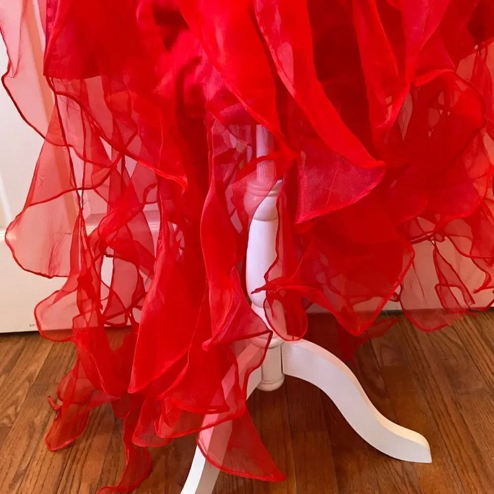 Red One-Shoulder Ruffled Gown - Picture 9 of 15